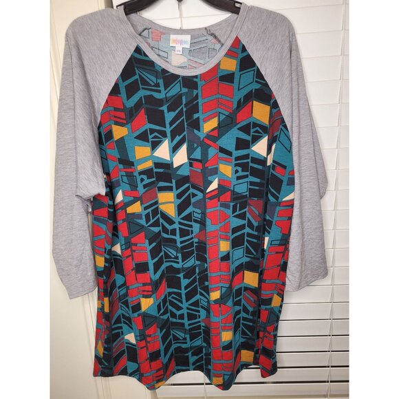 LuLaRoe Randy 3XL Raglan Sleeve Geometric Patterned Top Baseball T shirt Retro - Picture 1 of 5